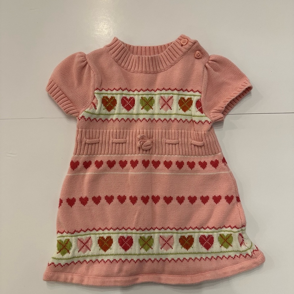 3/24$ GYMBOREE Pink Short Sleeve Heart Print Sweater Dress Size 6-12 months